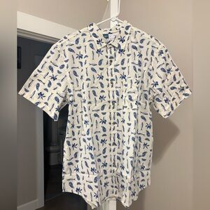 Old Navy White and Blue Patterned Mediterranean Men's Shirt